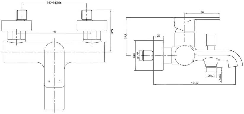 Wiesbaden Badkraan Lima | Opbouw | Mengkraan | Waterval uitloop | 2-weg | hoh 15 cm | 1-hendel | Rond | Chroom