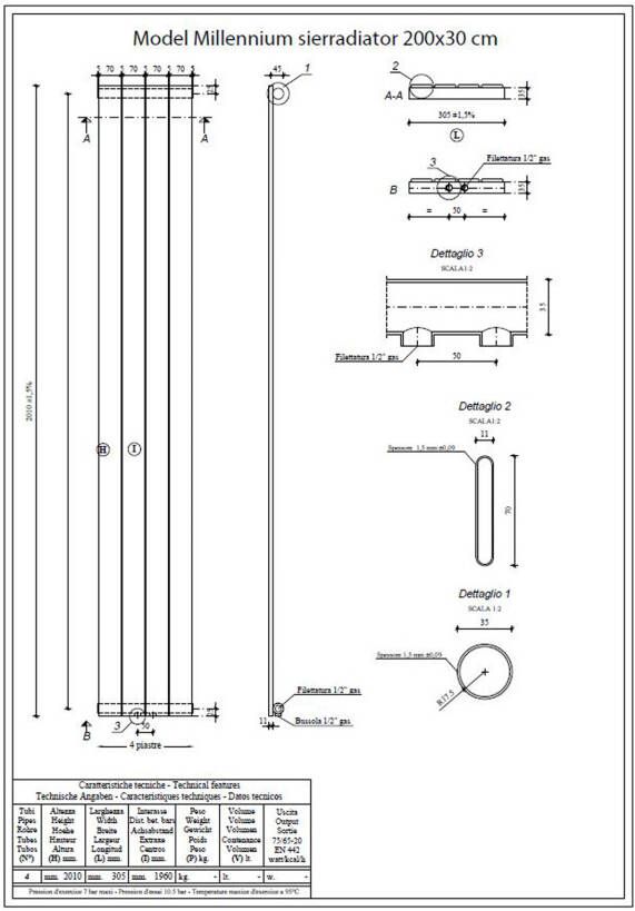 Wiesbaden Millennium design radiator enkel 200x30 cm 652 watt wit