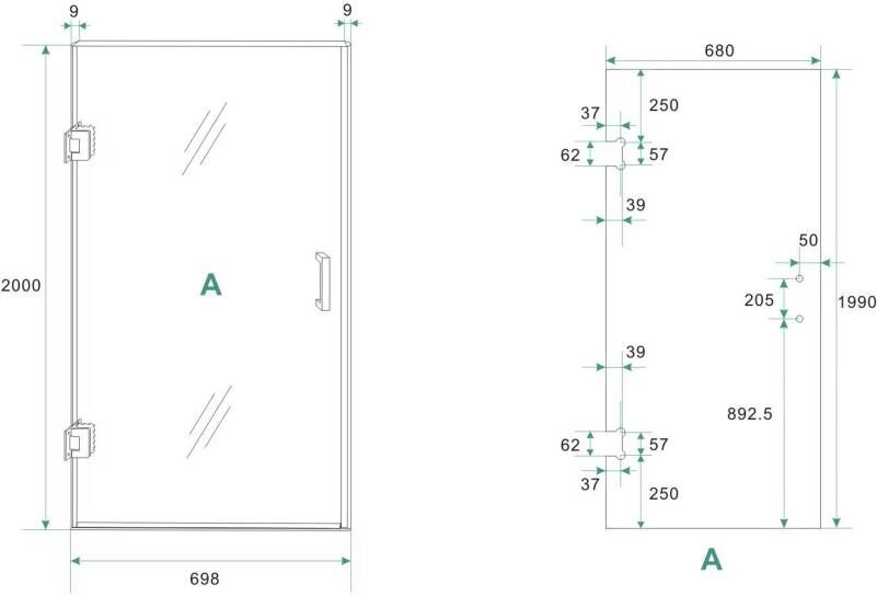 Wiesbaden Nisdeur Less | 70x200 cm | Links | Spiegelrook- naar helder glas | Mat zwart beslag