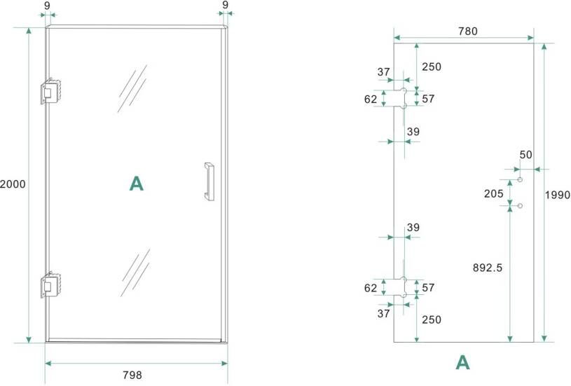 Wiesbaden Nisdeur Less | 80x200 cm | Nano-coating | Incl.Schanierset | Helder glas | Geborsteld messing beslag