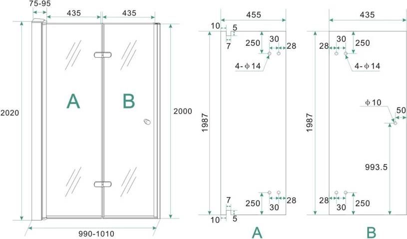 Wiesbaden Nisdeur vouwbaar Maki | 100x200 cm | Links | Helder glas | Chroom beslag