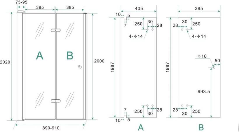 Wiesbaden Nisdeur vouwbaar Maki | 90x200 cm | Links | Helder glas | Chroom beslag