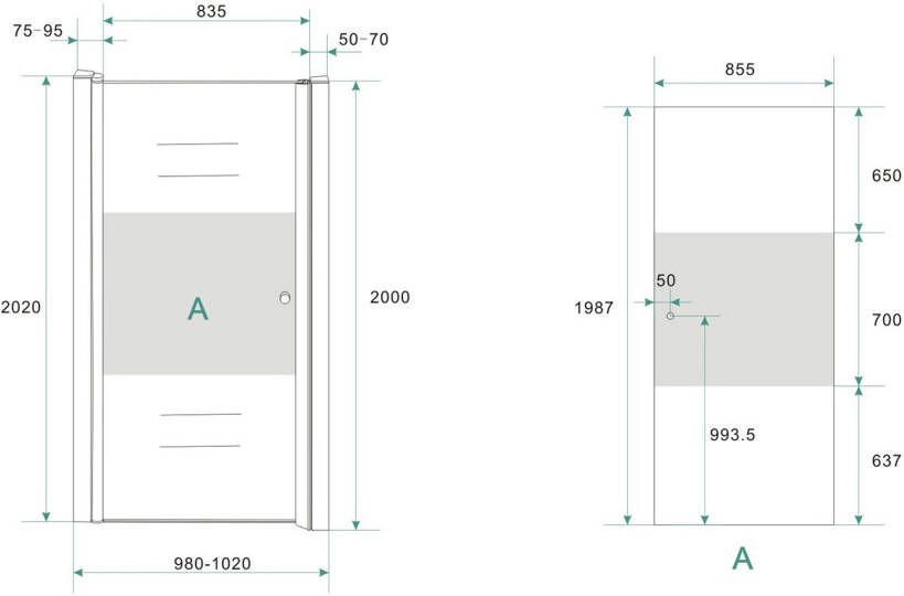 Wiesbaden Partly draaideur links gedeeltelijk matglas 100x200 cm