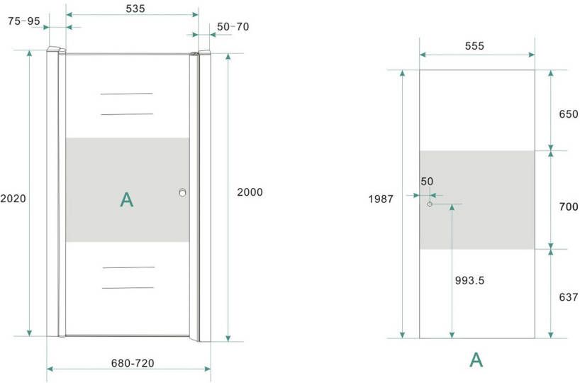 Wiesbaden Partly draaideur links gedeeltelijk matglas 70x200 cm