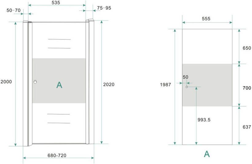 Wiesbaden Partly draaideur rechts gedeeltelijk matglas 70x200 cm