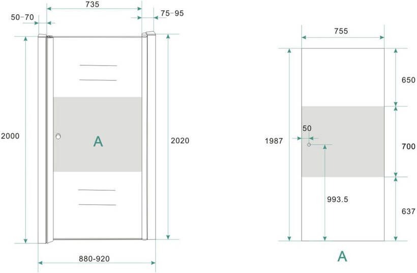 Wiesbaden Partly draaideur rechts gedeeltelijk matglas 90x200 cm