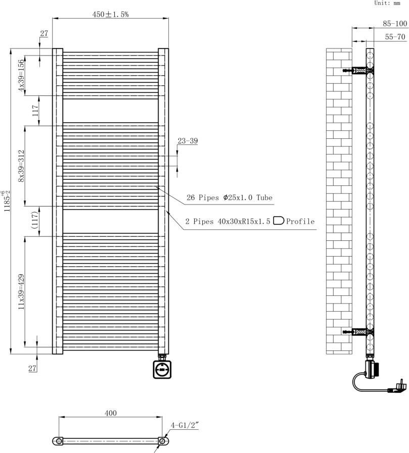 Wiesbaden Radiator Elara | 118.5x45 cm | Elektrisch | Smart Wifi | 700 Watt | Wit glans