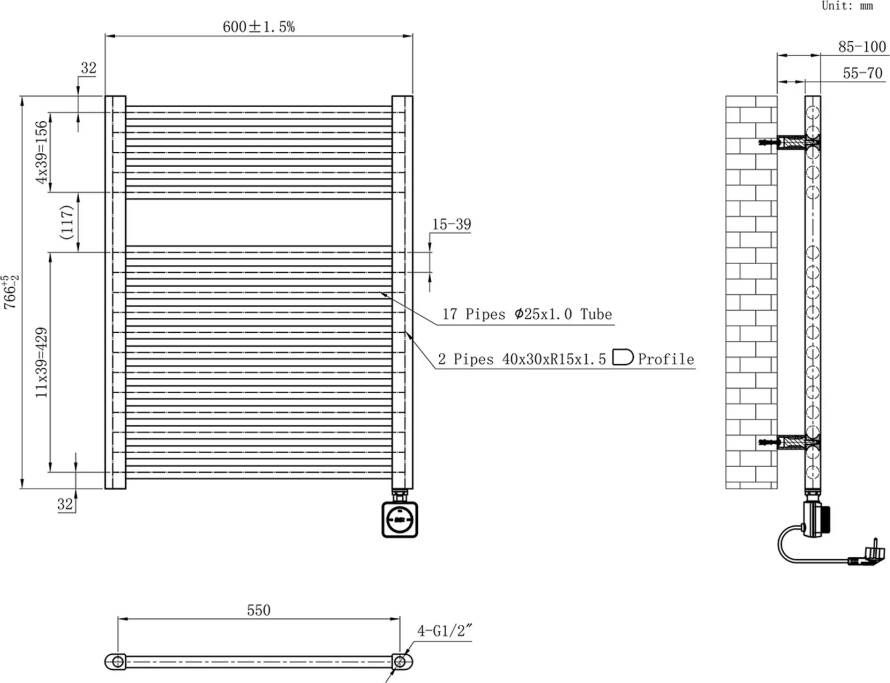 Wiesbaden Radiator Elara | 76.6x60 cm | Elektrisch | Smart Wifi | 400 Watt | Gunmetal