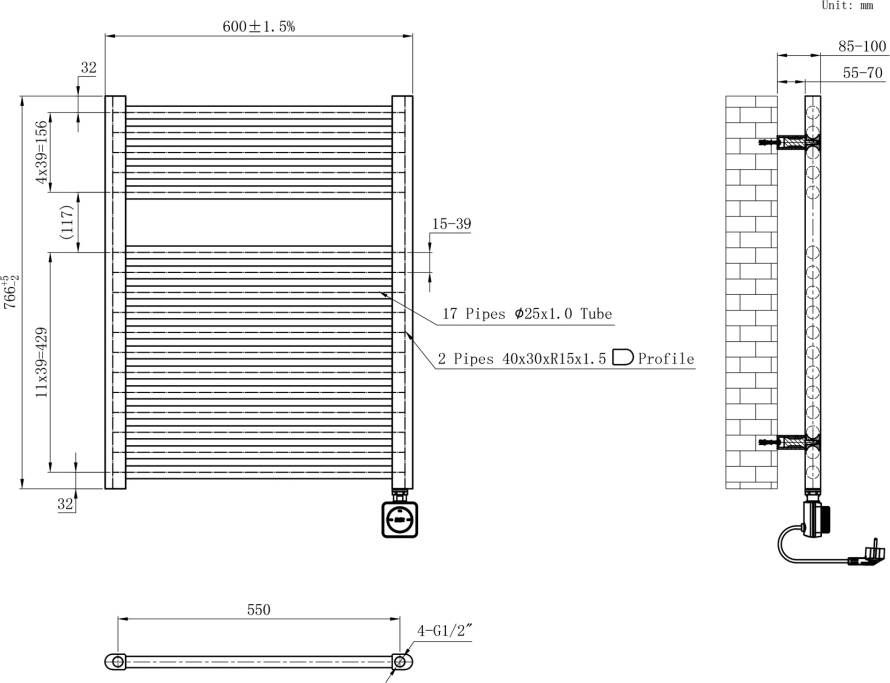 Wiesbaden Radiator Elara | 76.6x60 cm | Elektrisch | Smart Wifi | 400 Watt | Wit glans