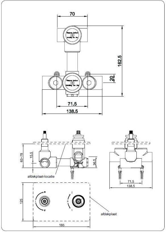 Wiesbaden Regendouche set Caral | Inbouw | Thermostaatkraan | 2-weg | Rond | geborsteld messing