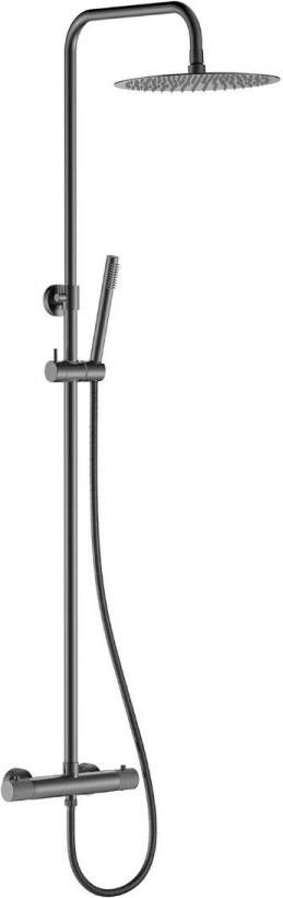 Wiesbaden Regendouche set Ribbd | Opbouw | Thermostaatkraan | 2-weg | hoh 15 cm | 2-hendel | Rond | Gunmetal