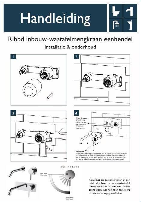 Wiesbaden Ribbd wastafelmengkraan inbouw 1-weg Gunmetal PVD