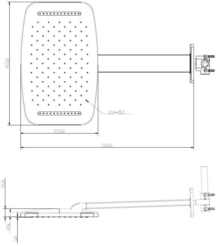 Wiesbaden Hoofddouche Roca | 25x40 cm | Met waterval | Incl.Muurarm | Rechthoek | Chroom