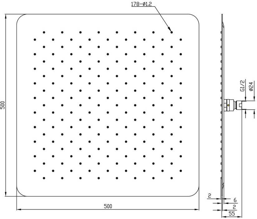 Wiesbaden Hoofddouche Rombo Flat | 50x50 cm | Vierkant | Chroom