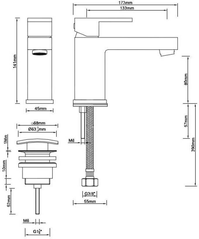 Wiesbaden Wastafelkraan Rombo | Opbouw | Mengkraan | Standaard model | 1-hendel | Vierkant | Chroom