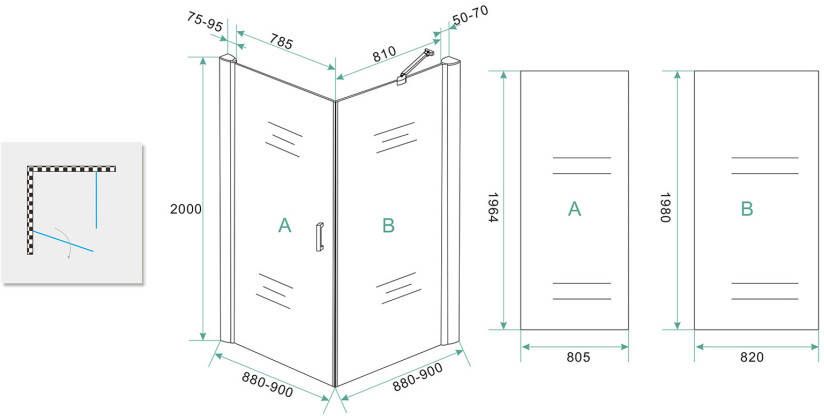 Wiesbaden Douchecabine Single | 90x90x200 cm | 1 Draaideur | Zwart mat