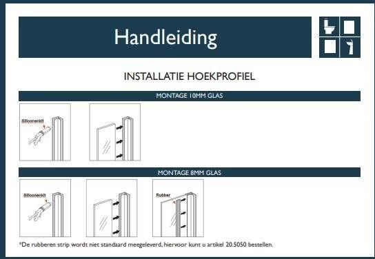 Wiesbaden Slim | hoekprofiel | 200 cm voor glaswand 8 of 10 mm | chroom