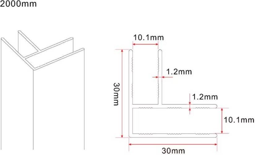 Wiesbaden Slim | hoekprofiel | 200 cm voor glaswand 8 of 10 mm| wit mat