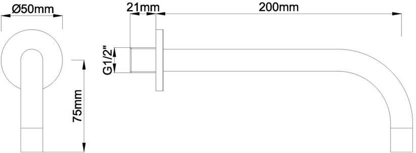 Wiesbaden Slim Line inbouw uitloop 20 cm messing chroom