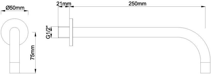 Wiesbaden Slim Line inbouw uitloop 25 cm messing rvs look