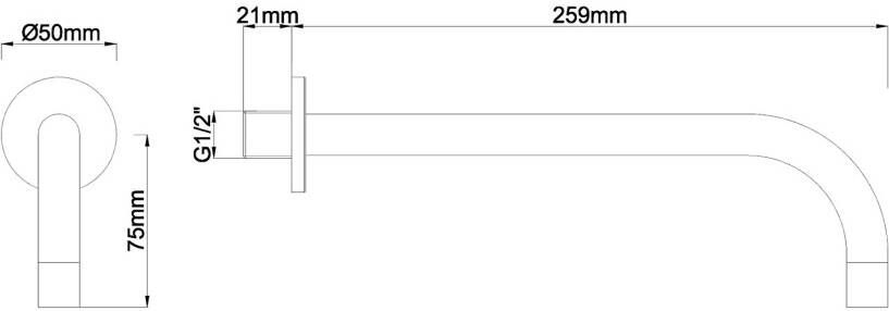 Wiesbaden Slim Line inbouw uitloop 25 cm messing zwart mat