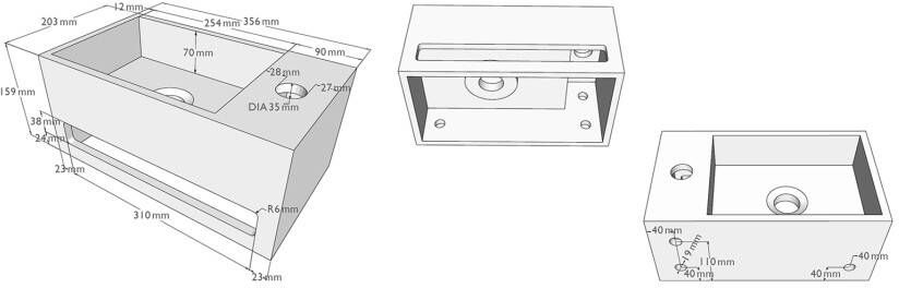 Wiesbaden Fontein Solid | 36x20x16 cm | Solid Surface | Rechts montage | 1 kraangat | Rechthoek | Grijs mat