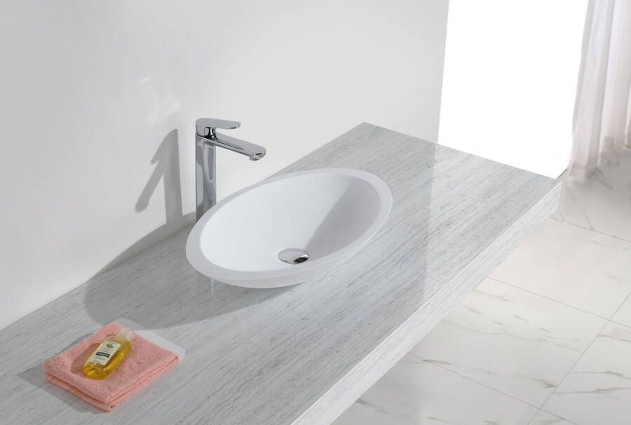 Wiesbaden Waskom Kim | 59x35x11 cm | Solid surface | Vrijstaand | Ovaal | Wit mat