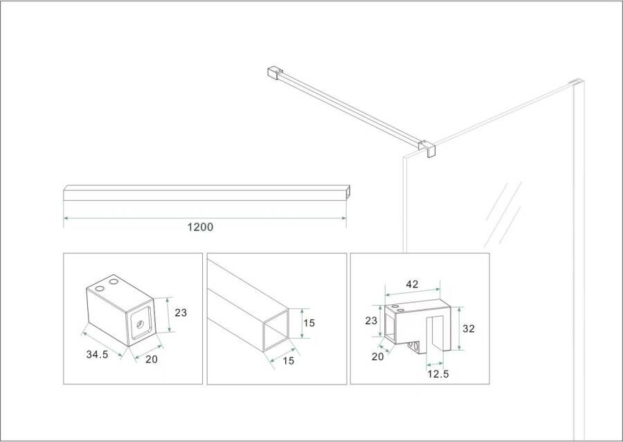 Wiesbaden Stabilisatiestang set Slim | 120 cm | Set van 2 | T.b.v. vrijstaande inloopdouche | Geborsteld brons koper