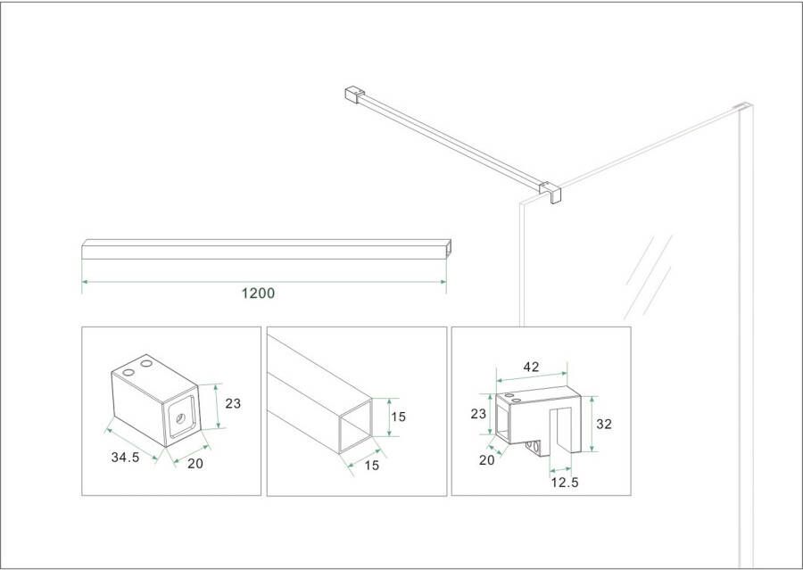 Wiesbaden Stabilisatiestang set Slim | 120 cm | Set van 2 | T.b.v. vrijstaande inloopdouce | Gunmetal