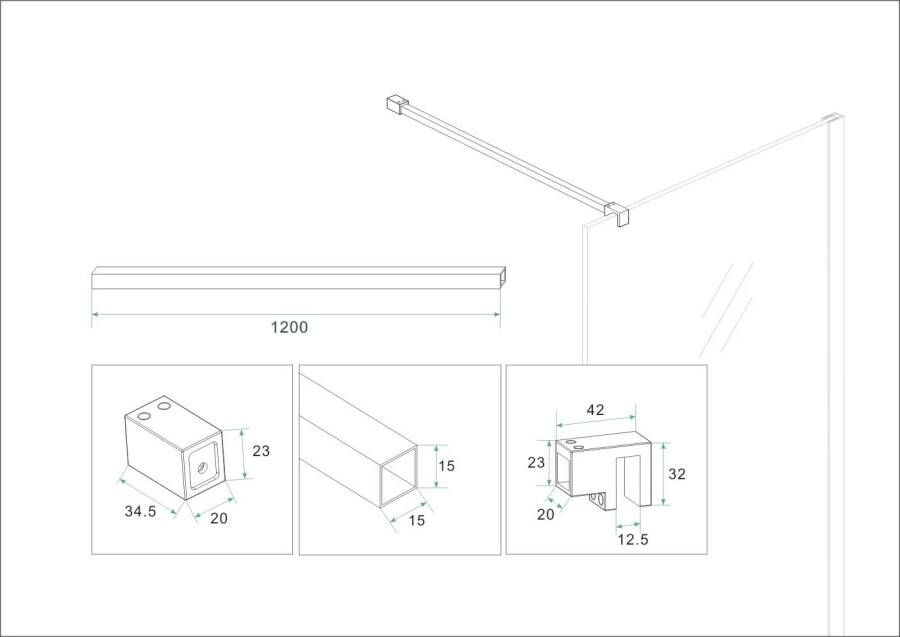 Wiesbaden Stabilisatiestang set Slim | 120 cm | Set van 2 | T.b.v. vrijstaande inloopdouche | Chroom