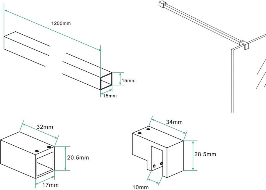 Wiesbaden Stabilisatiestang Slim | 120 cm | T.b.v. vrijstaande inloopdouce | Geborsteld brons koper