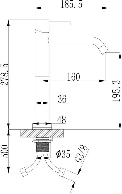 Wiesbaden Wastafelkraan Style | Opbouw | Mengkraan | Hoog model | 1-hendel | Rond | Geborsteld koper