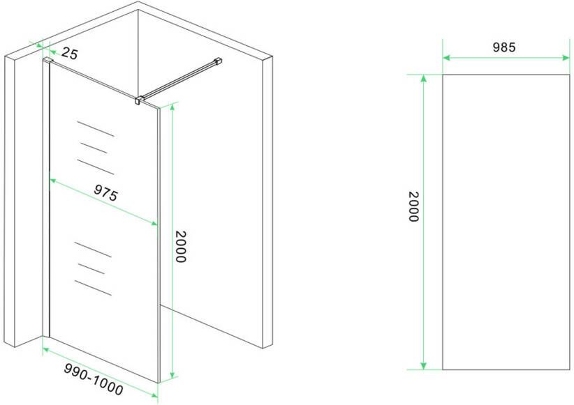 Wiesbaden Thinline inloopdouche helder glas 100x200 cm