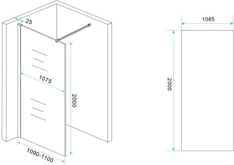 Wiesbaden Thinline inloopdouche helder glas 110x200 cm