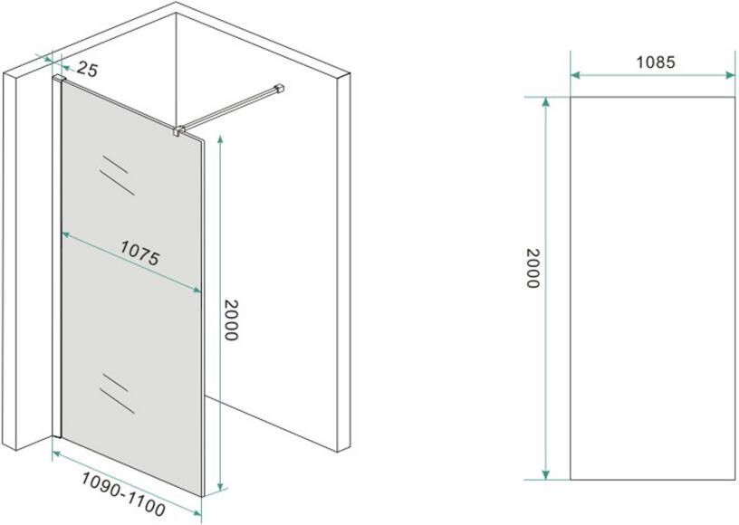 Wiesbaden Thinline inloopdouche rookglas 110x200 cm