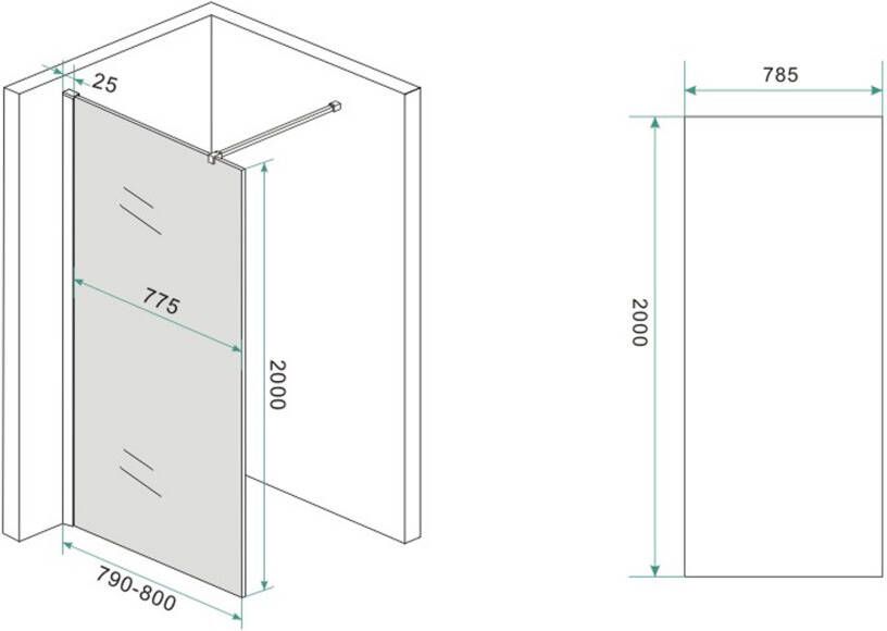 Wiesbaden Thinline inloopdouche rookglas 80x200 cm