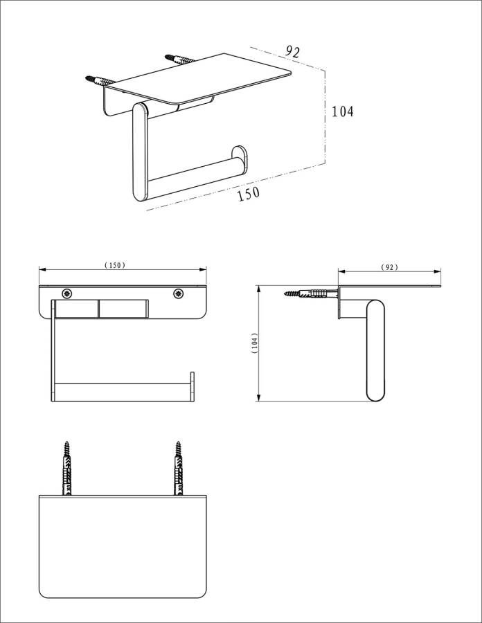 Wiesbaden Toiletrolhouder met planchet Alonzo | Wandmontage | Messing | Rechthoekig | Chroom