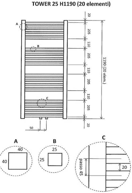 Wiesbaden Tower handdoek radiator 119x60 cm 732 watt antraciet