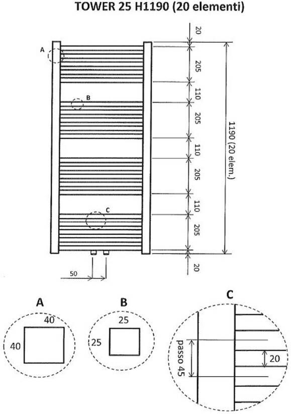 Wiesbaden Tower handdoek radiator 119x60 cm 732 watt wit