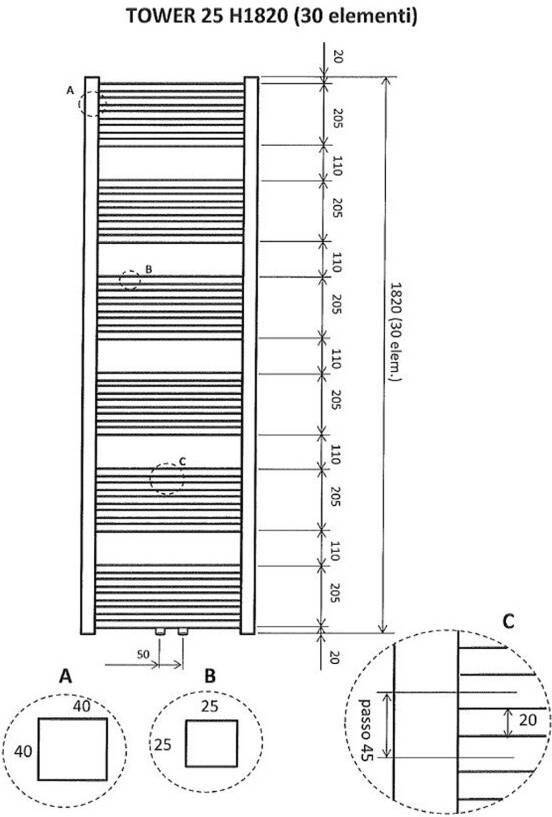 Wiesbaden Tower handdoek radiator 182x60 cm 1098 watt wit