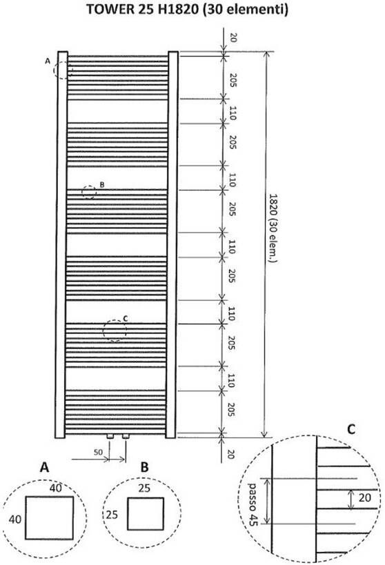 Wiesbaden Tower handdoek radiator 182x60 cm 1098 watt zwart mat