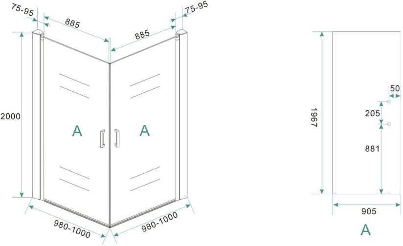 Wiesbaden Twice douchecabine 100x100x200 cm chroom