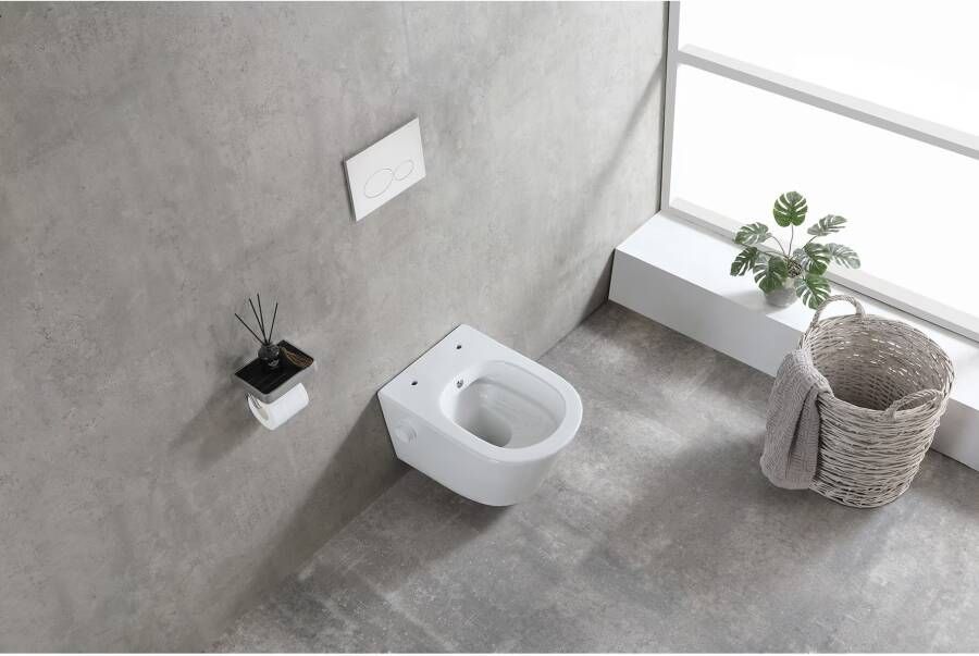 Wiesbaden Wandcloset Vesta | 52 cm | Rimless | Bidet functie-koud water | Excl.Toiletzitting | Keramiek | Glans wit