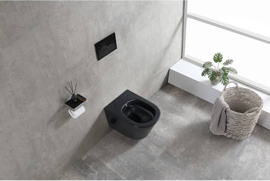 Wiesbaden Wandcloset Vesta | 52 cm | Rimless | Bidet functie-warm en koud water | Excl.Toiletzitting | Keramiek | Mat zwart