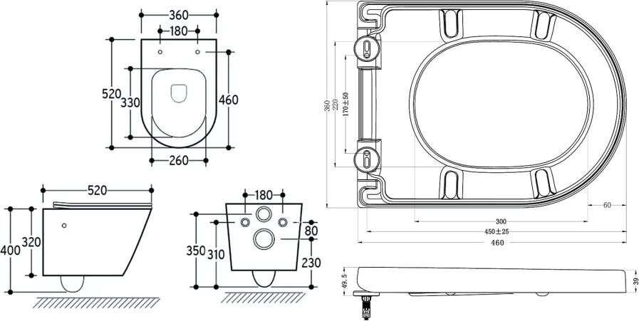 Wiesbaden Wandcloset Vesta | 52 cm | Rimless | Bidet functie-warm en koud water | Incl.Toiletzitting | Keramiek | Glans wit