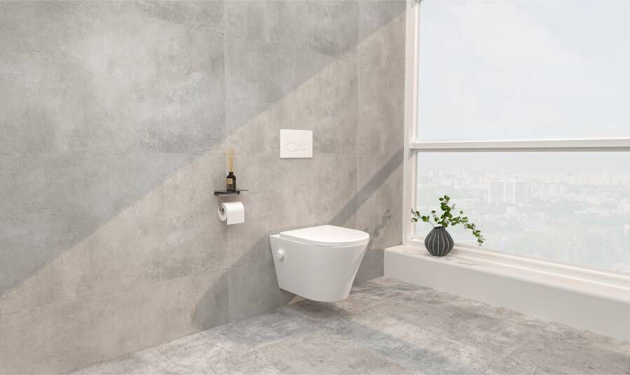 Wiesbaden Wandcloset Vesta | 52 cm | Rimless | Bidet functie-warm en koud water | Incl.Toiletzitting | Keramiek | Glans wit