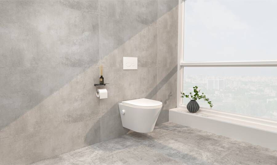 Wiesbaden Wandcloset Vesta | 52 cm | Rimless | Bidet functie-warm en koud water | Incl.Toiletzitting | Keramiek | Glans wit
