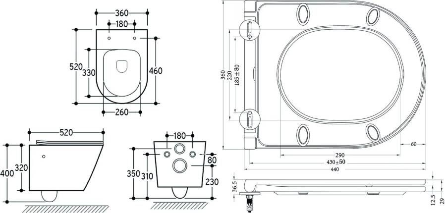 Wiesbaden Wandcloset Vesta | 52 cm | Rimless | Bidet functie-warm en koud water | Incl.Toiletzitting | Keramiek | Glans wit