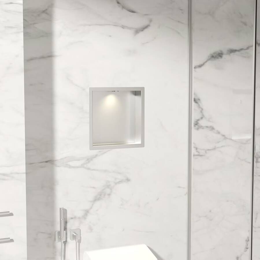 Wiesbaden Wandnis Demis | Inbouw | 30x30x7 cm | Met verlichting | 1 vak | Rvs look