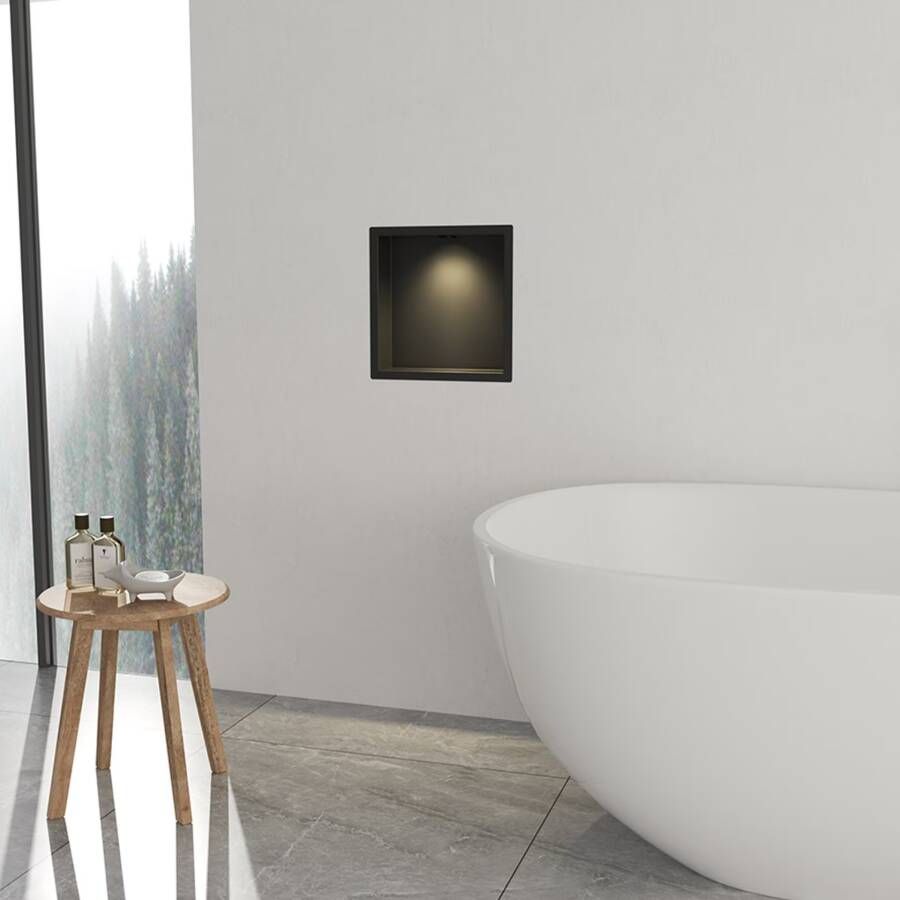 Wiesbaden Wandnis Demis | Inbouw | 30x30x7 cm | Met verlichting | 1 vak | Zwart mat